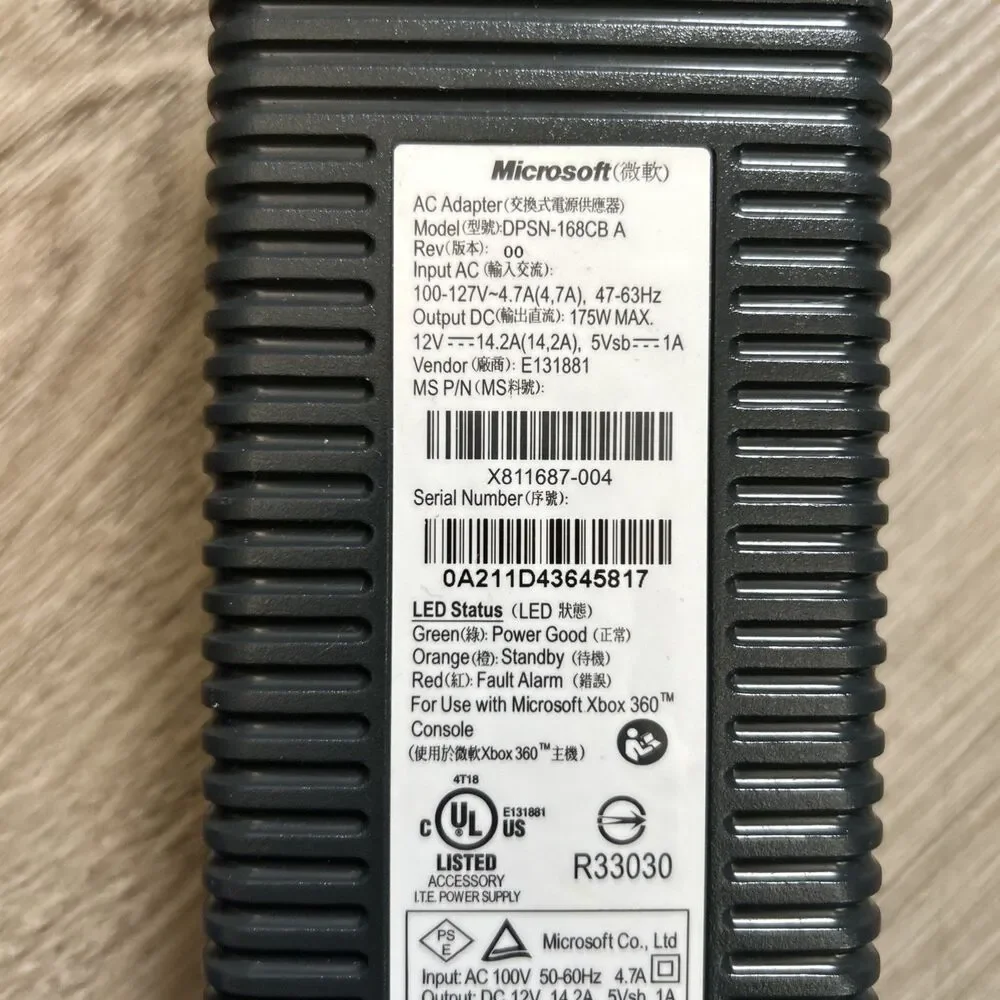 Microsoft Xbox 360 AC Adapter DPSN-168CB A Power Supply Brick OEM Genuine Tested